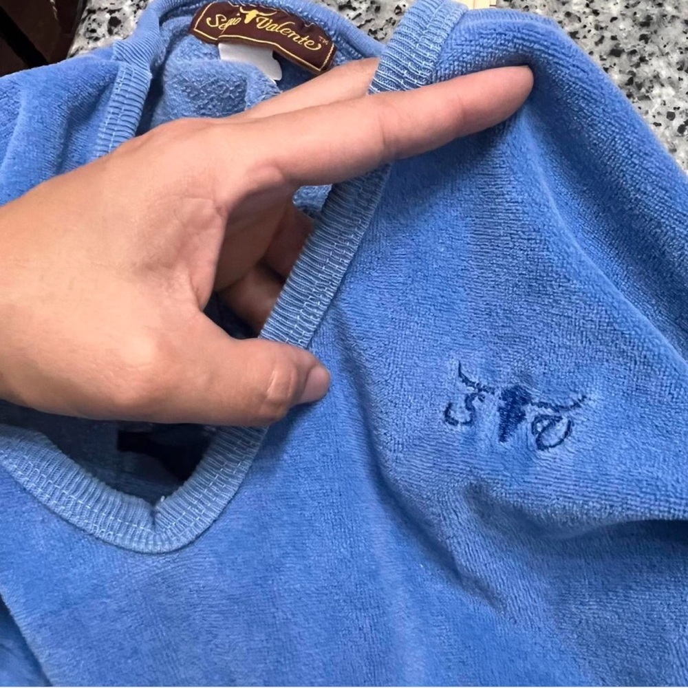 Sergio Valente V-Neck blue velour Sweater - Picture 4 of 8
